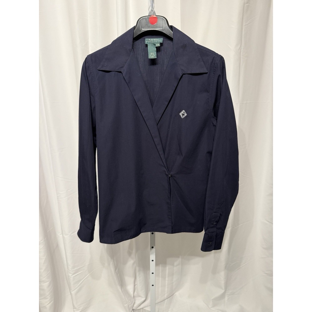 Vtg Lauren Ralph Lauren Wrap Blouse Womens PM Long Sleeve Two Collared Options - Picture 1 of 8